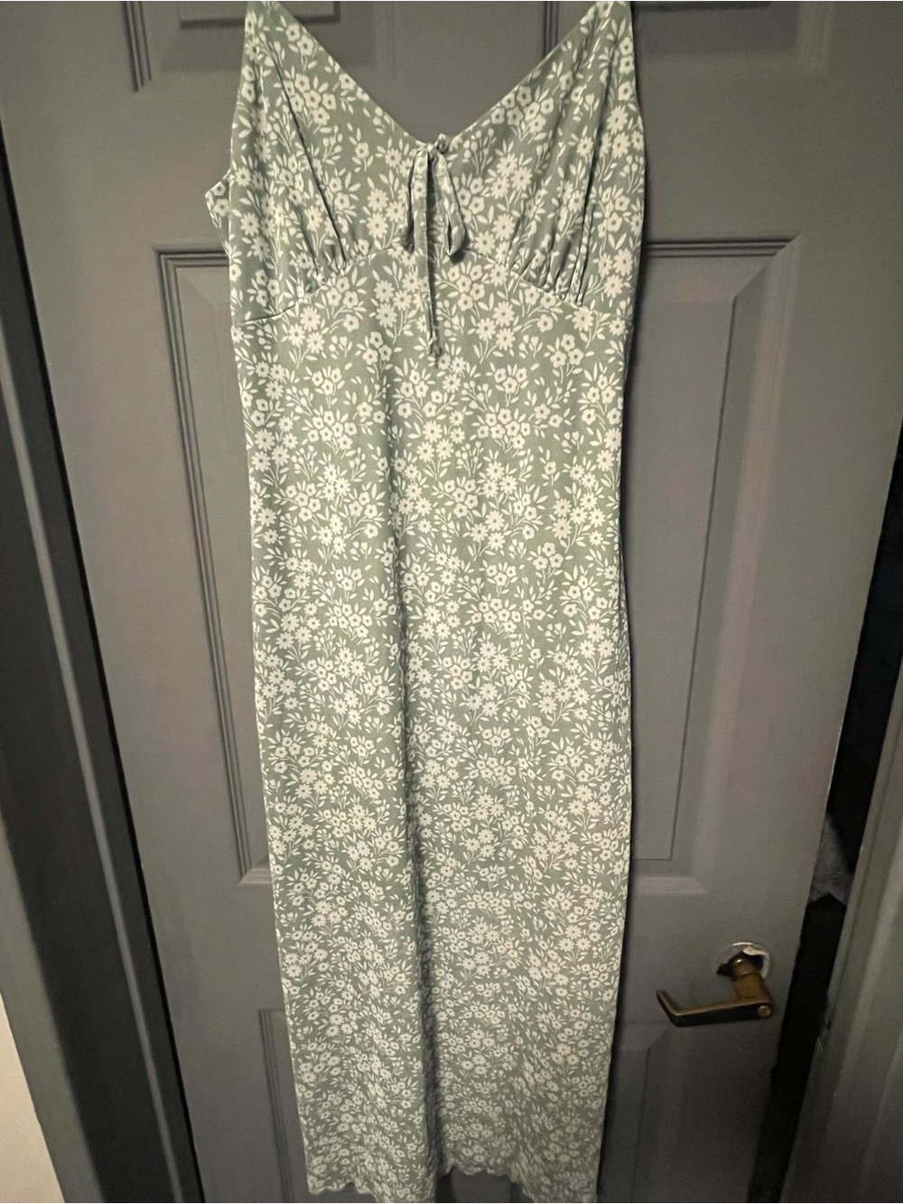 Sage Floral Maxi Slip Dress with Tie Neck